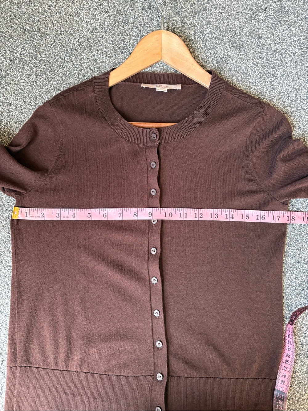 Loft Chocolate Brown Crewneck Cardigan Sweater Button Front 100% Cotton Medium - Picture 4 of 7